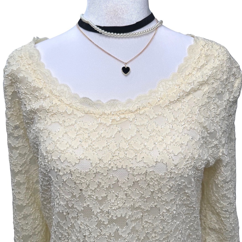 Vintage Fairy Floral Lace Medium Top Cream Scalloped Romantic Ballet Bridal - Picture 2 of 9